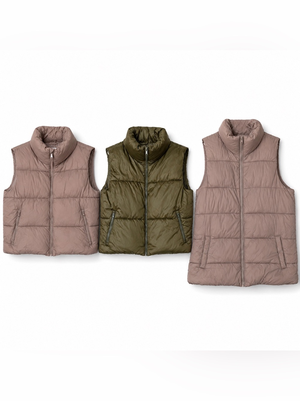 Old Navy Vest Bundle: 3 Puffer Vests Blush Pink, Blush Pink Tall and Olive Green